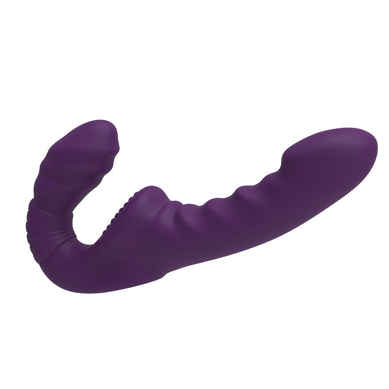 Remote-Controlled Rechargeable Double-Ended Silicone Dildo, Purple Ribbed Design - Image 5
