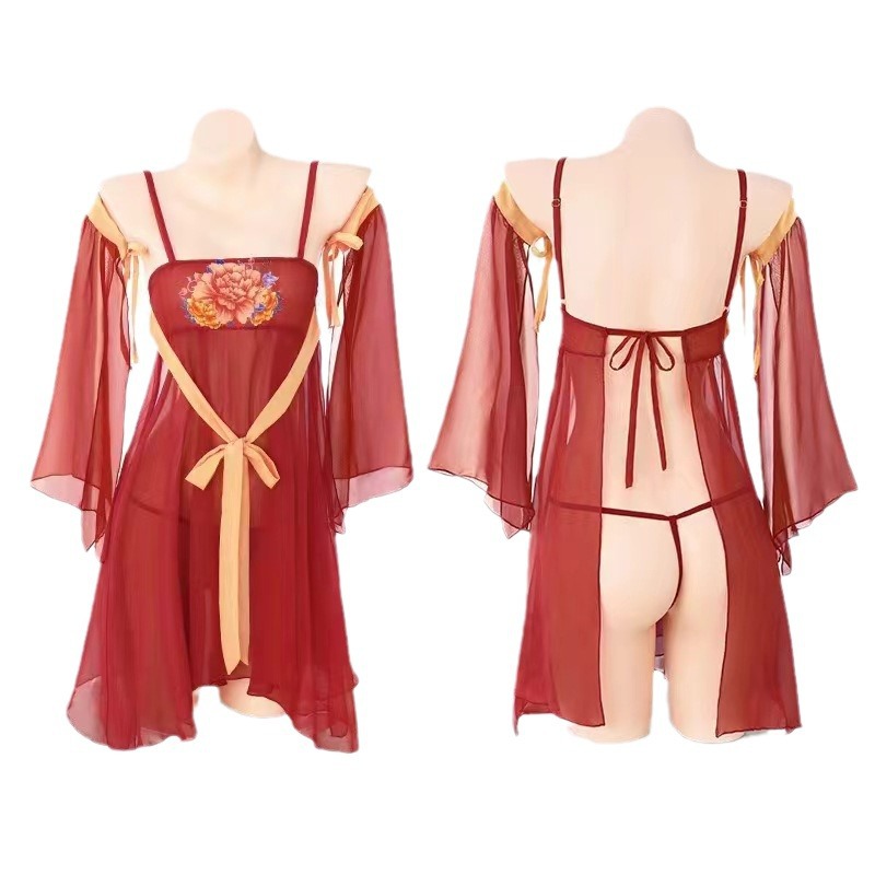 Retro Palace-Style Hanfu Lingerie Set with Veil, Tube Top and Briefs - Image 5