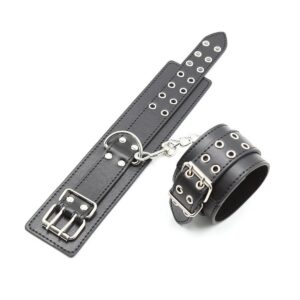Plush-Lined Handcuffs with PU Leather and Metal Hardware for Adult Bondage Play