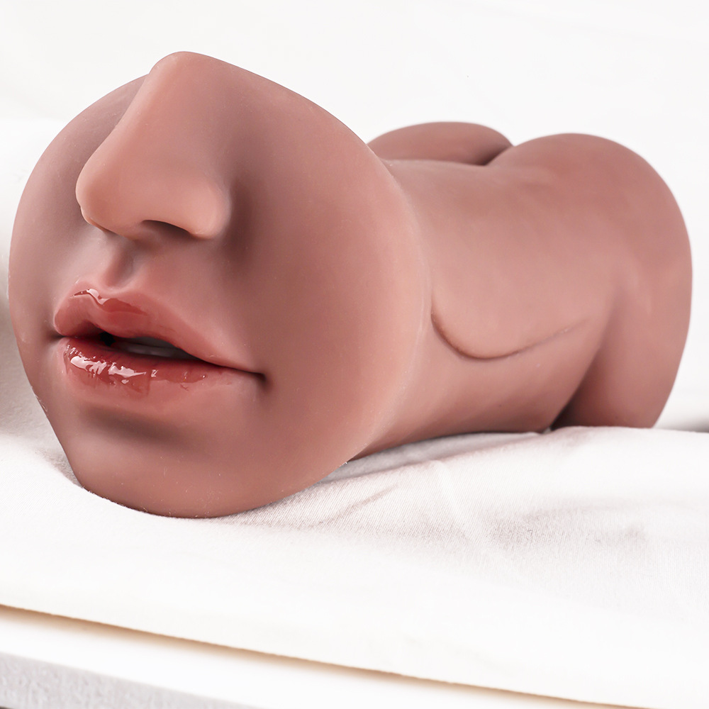 Three-Opening TPE Manual Masturbator with Textured Inner Tunnel, Skin-Tone Cup - Image 3
