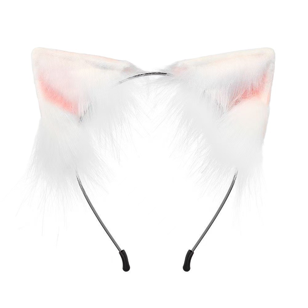 Cute Lolita Cat Ear Headband for Women, Plush Cat Girl Cosplay Hairband, White Maid Animal Ear Headwear - Image 5