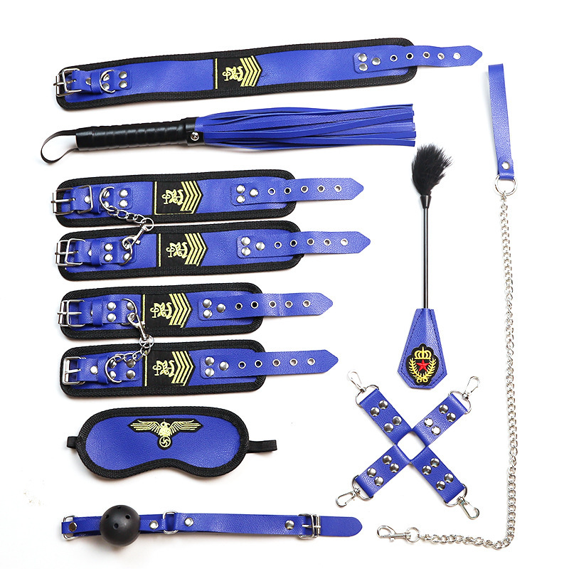 Jiuai SM Bondage Set 9-Piece PU Restraint Kit with Handcuffs and Nipple Clamps - Image 4