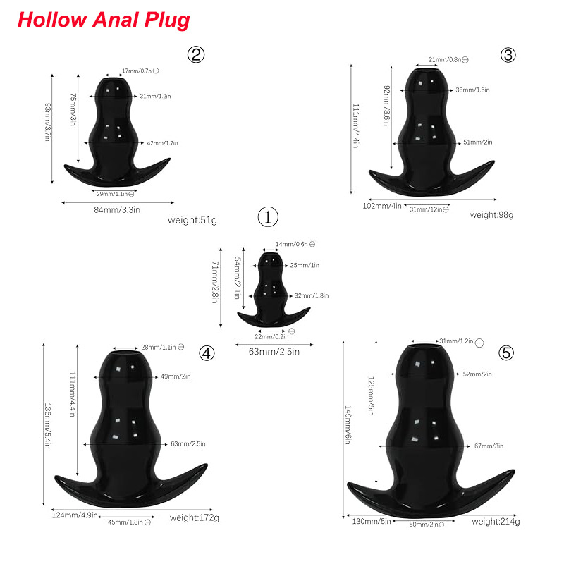 Transparent Hollow Anal Plug TPE Expander with Beads, Black Size 5 - Image 3