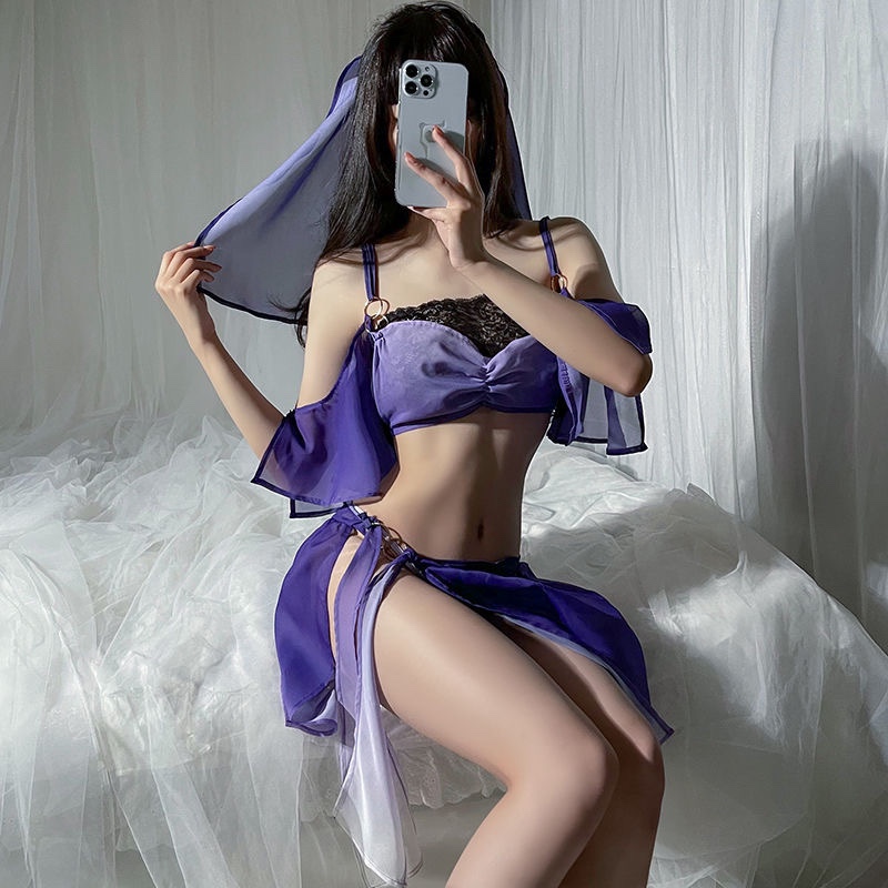 Zixia Fairy Hanfu-Inspired Lace Babydoll Set with Veil, Tube Top, Dress and Panties - Image 4