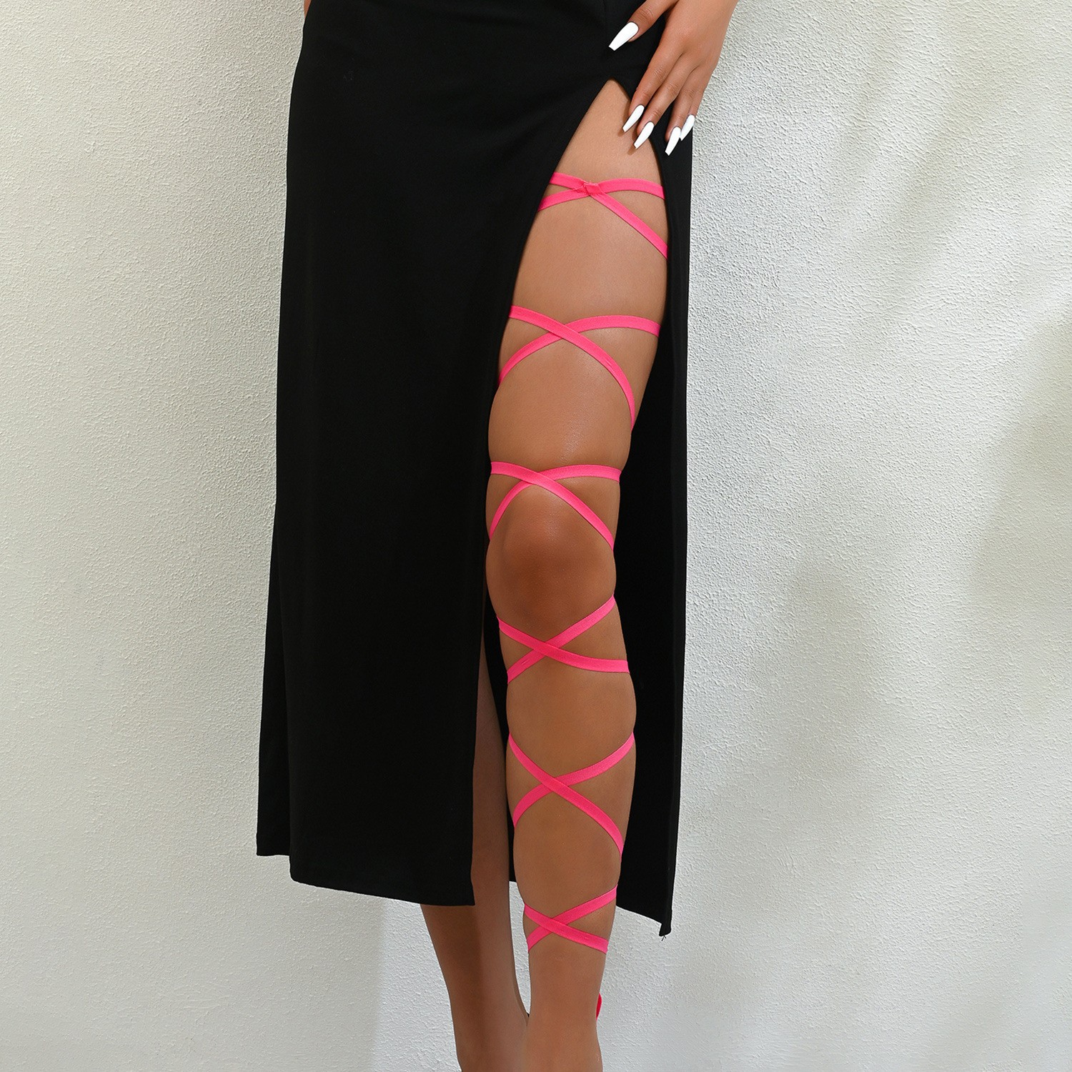Sexy Cross Elastic Straps with Multi-Layer Leg Bands, Purple Single Piece - Image 4