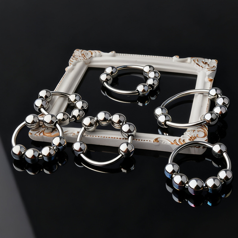 Metal Six-Bead Lock Ring, 40mm Inner Diameter, Hypoallergenic Steel Penis Ring - Image 2