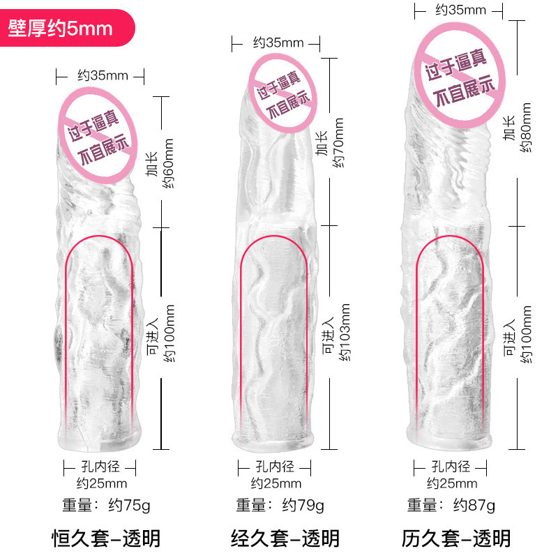 Hollow Penis Sleeve for Men, Textured Wolf Tooth Design, Transparent Crystal TPE - Image 3