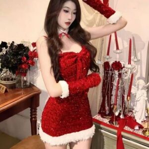 Bunny Girl Costume Set with Dress, Sleeves and Neck Ring, One Size
