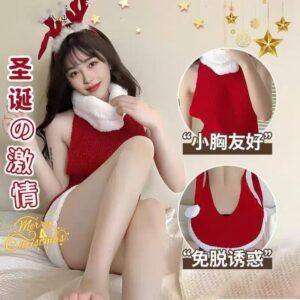 Christmas Cosplay Turtleneck Sweater Uniform Set, Backless Red Women's Costume