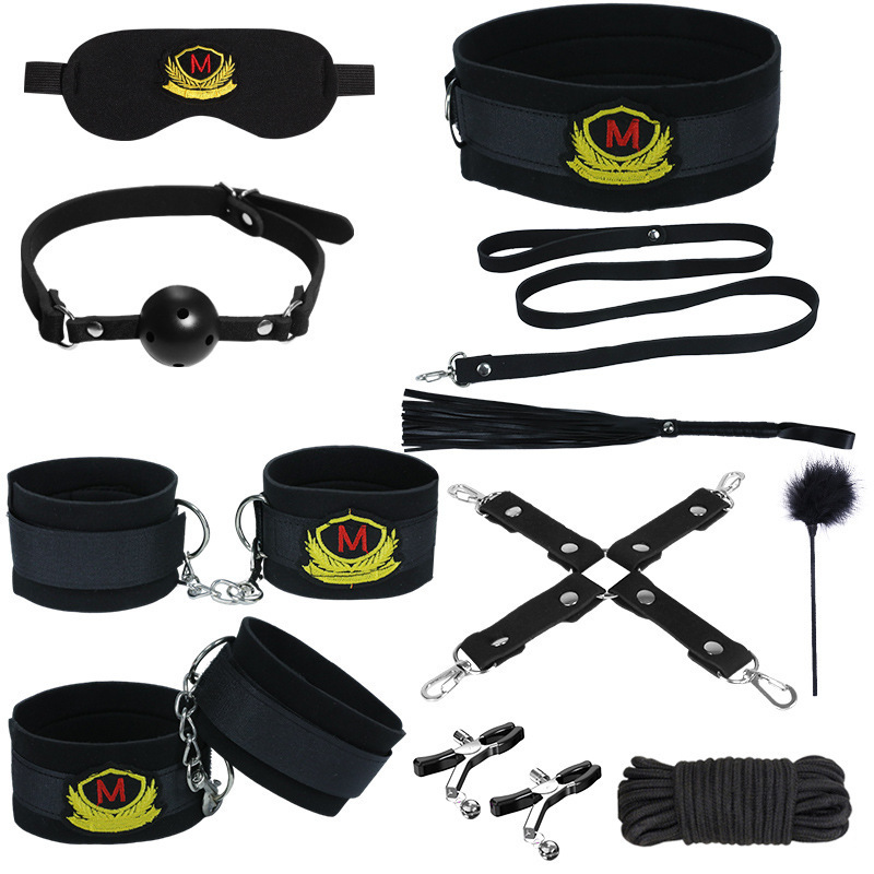 SM Bondage Kit 11-Piece Set with Rope Handcuffs Nipple Clamps and Mouth Ball - Image 4