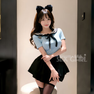 College-Style JK Uniform Lingerie Set with Short-Sleeve Top, Skirt, Stockings and Headpiece