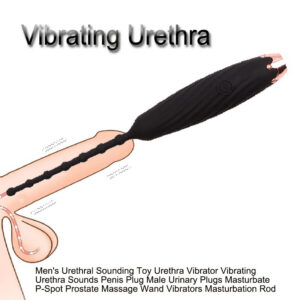 Vibrating Silicone Urethral Sound Stick with Button Control, Black