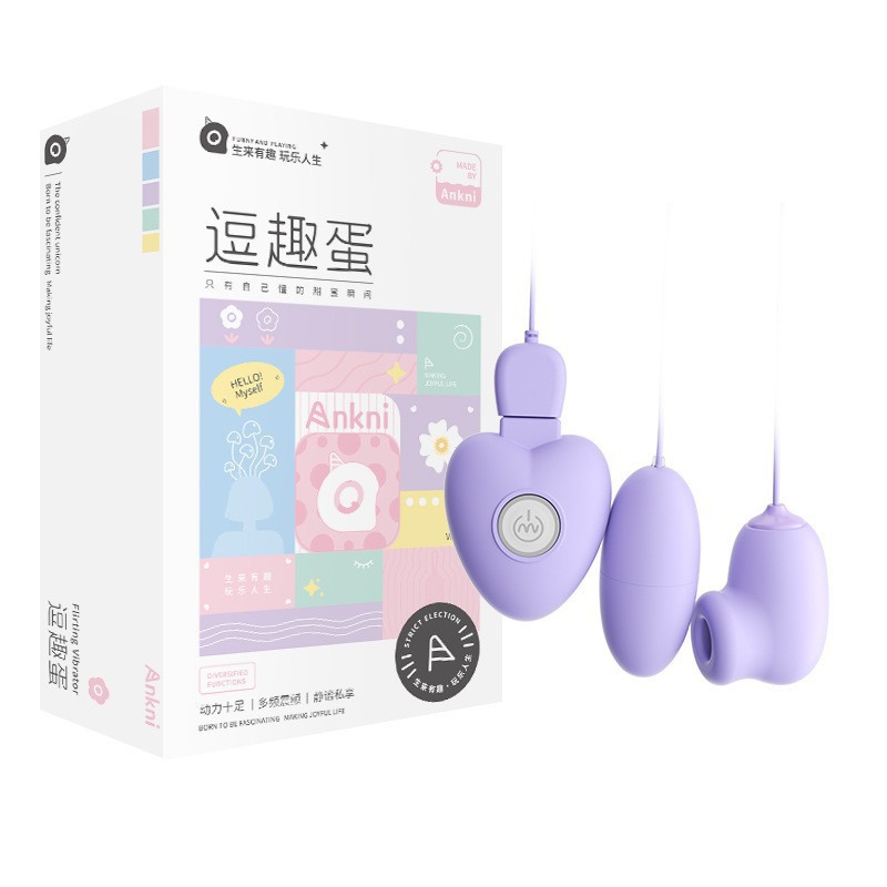 Sucking and Vibrating Egg Set with Wired Remote, Silicone and ABS, Purple - Image 3