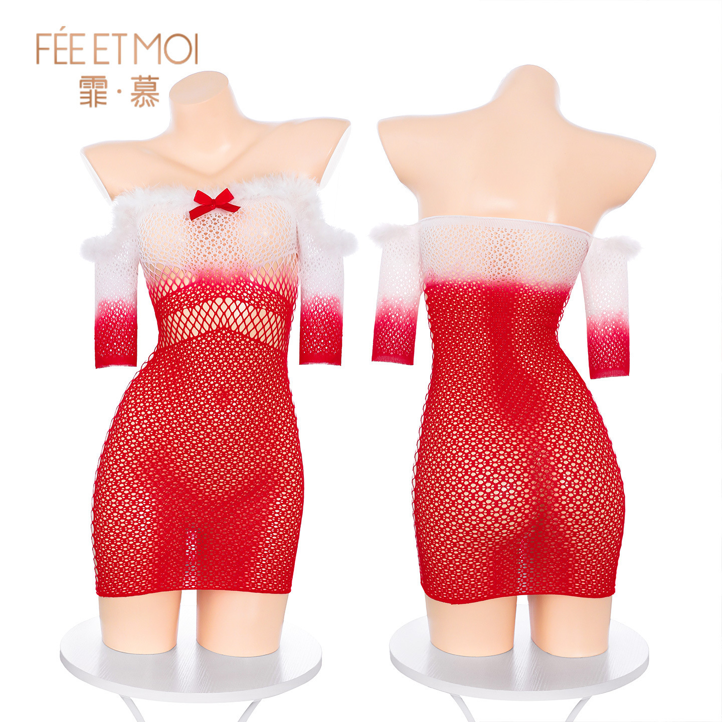 Feimu Christmas Velvet Mesh Dress with Blindfold and Lead - Image 5