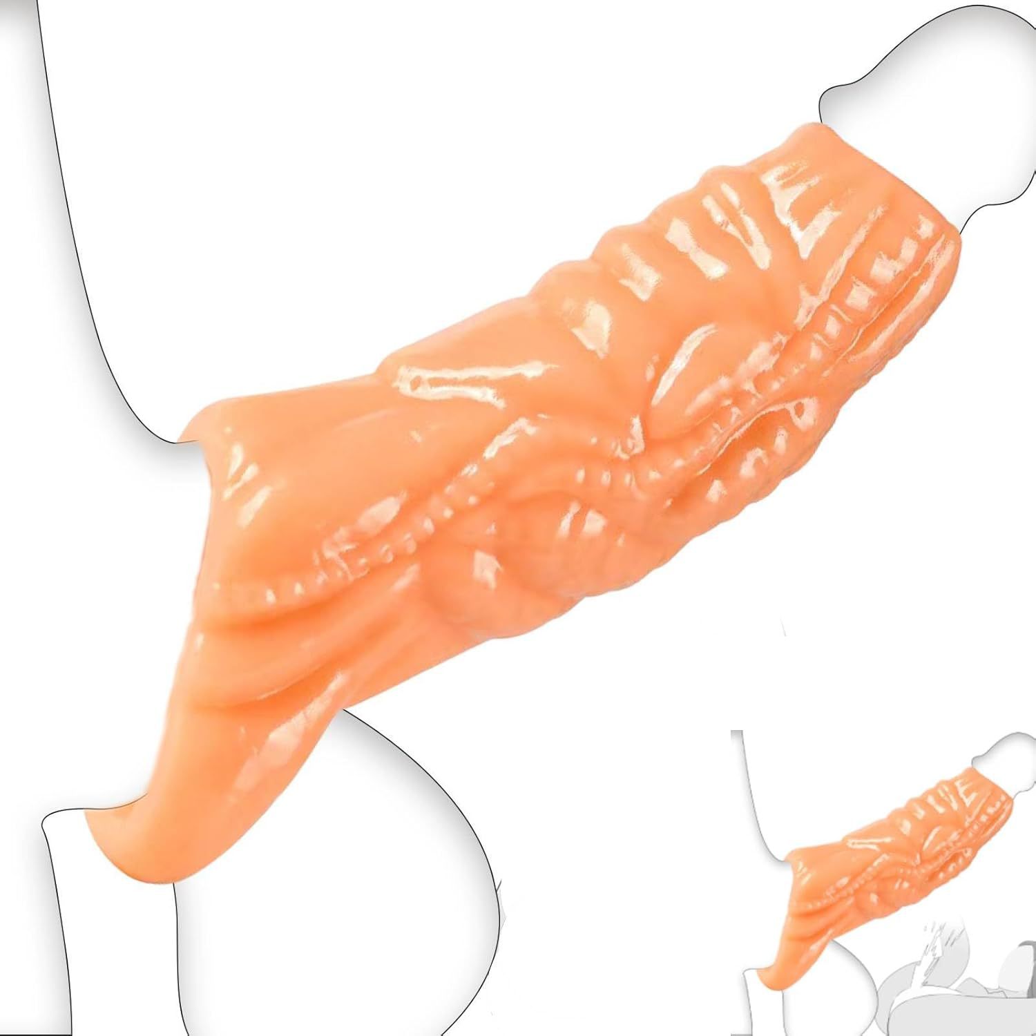 Wolf-Tooth Textured Sleeve Condom, Soft Silicone Delay Locking Design, Western Cowboy Clear Variant - Image 4