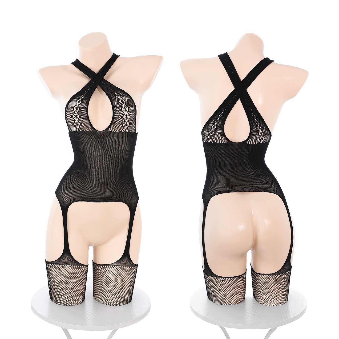 Feimu Love Net Crotchless Fishnet Bodystocking with Cat Ear Blindfold and Gloves - Image 5