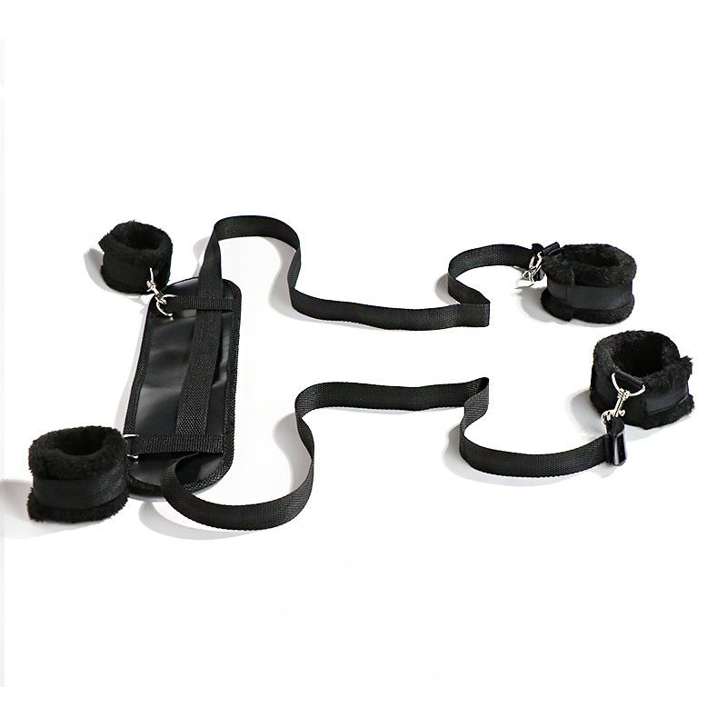 SM Leg Splitter Restraint Belt Set with Handcuffs, Nylon Bondage Kit, Black - Image 2