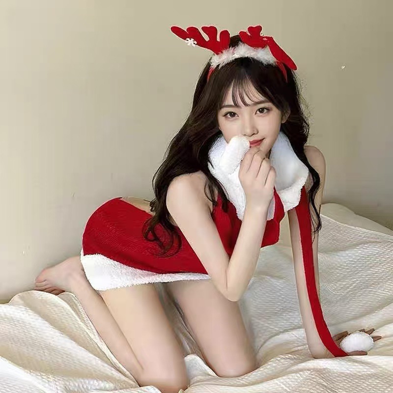 Christmas Cosplay Turtleneck Sweater Uniform Set, Backless Red Women's Costume - Image 4