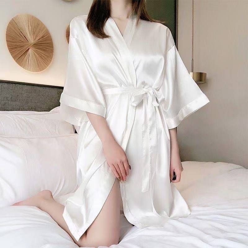 Women's Kimono-Style Bridal Robe, Gray Polyester Loungewear, Plus Size - Image 4
