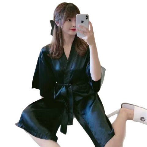 Women's Kimono-Style Bridal Robe, Gray Polyester Loungewear, Plus Size - Image 5