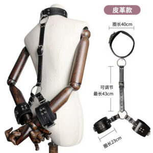 Back-Binding Handcuffs with Ball Gag, Black Nylon Bondage Restraint Set for Couples