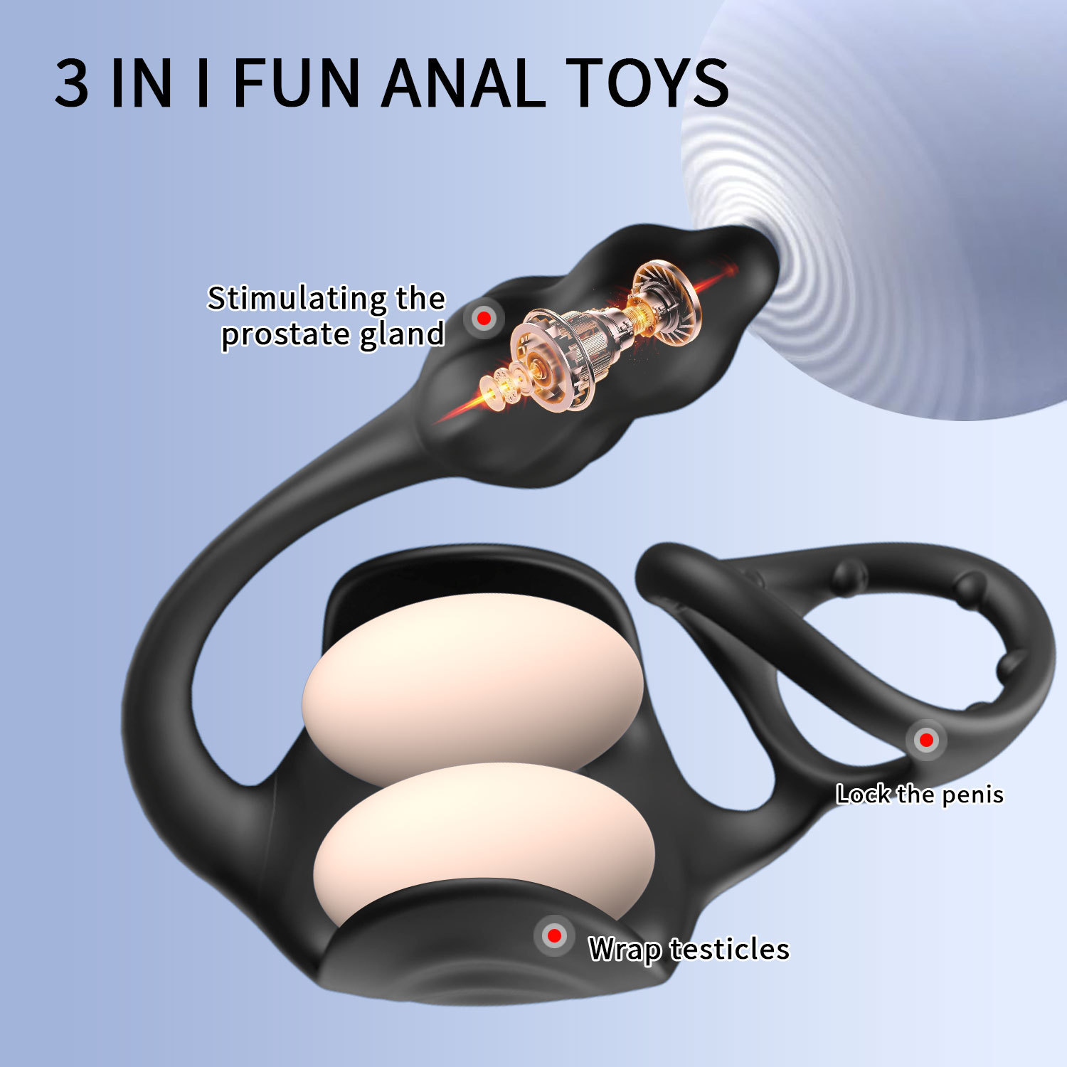 3-in-1 Vibrating Prostate Massager with Scrotum Ring and Anal Plug, 10 Frequencies, APP Control - Image 3