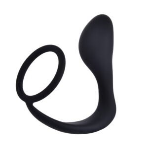 Men's Silicone Prostate Massager Plug with Sperm Lock Ring, Black