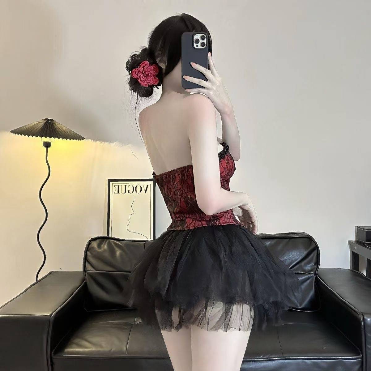 Retro Lace Tube Top Corset Vest, Palace-Style Push-Up Lingerie, Black One Size - Image 4