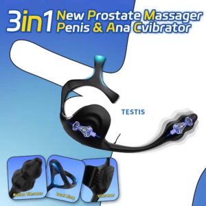 3-in-1 Vibrating Prostate Massager with Scrotum Ring and Anal Plug, 10 Frequencies, APP Control