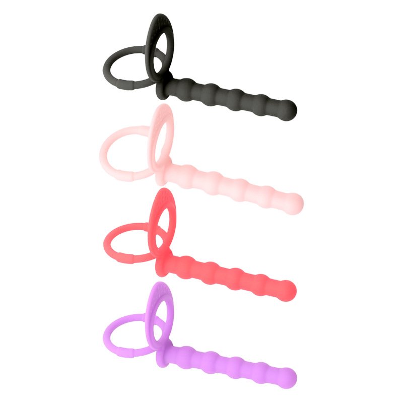 Silicone Anal Plug with Double Ring and Beaded Design, Black Prostate Massager - Image 5
