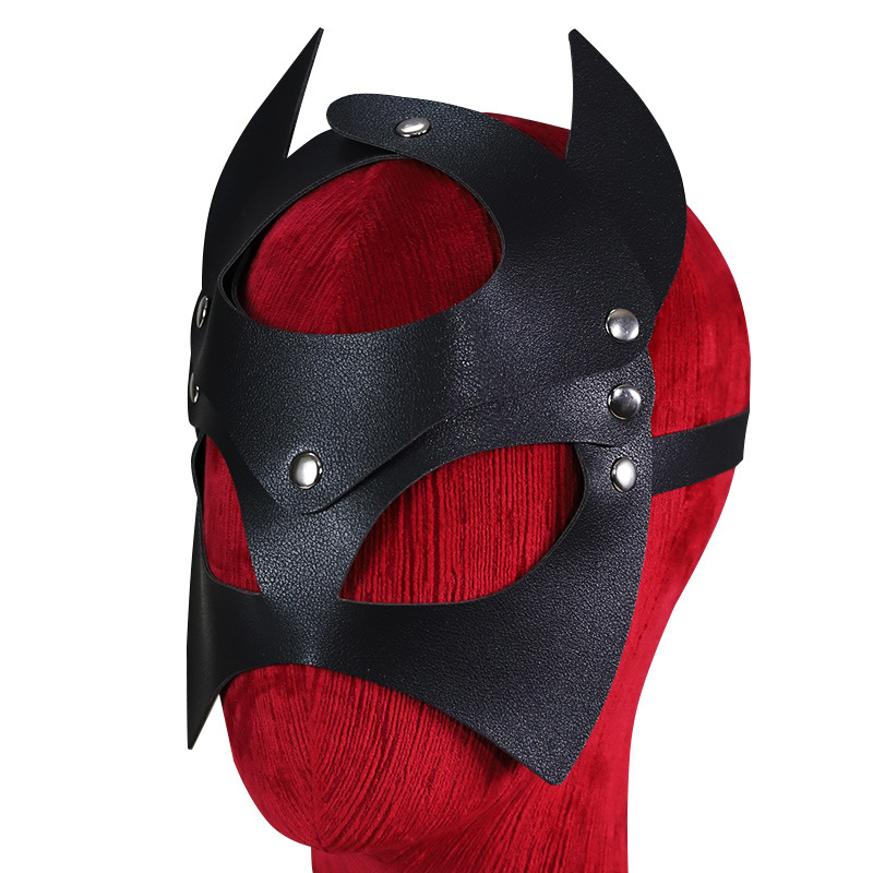 SM Masked Eye Mask Role-Play Blindfold for Couples, Black Leather and Metal - Image 5