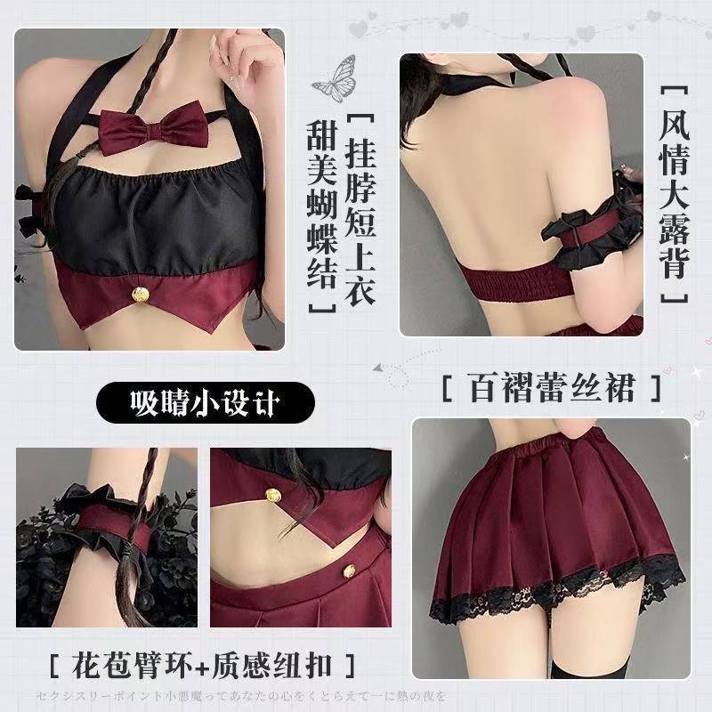 Halter Neck JK Uniform Lingerie Set with Pleated Skirt, Stockings and Ear Accessory - Image 3
