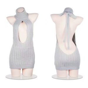 Knitted Japanese-Style Backless Sweater Nightgown, Two-Way Wear Hollow-Out Grey One Size