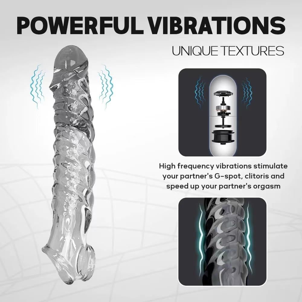 Vibrating Lock-On Penis Sleeve Extender, TPE Male Delay Sleeve, Manual Control - Image 2