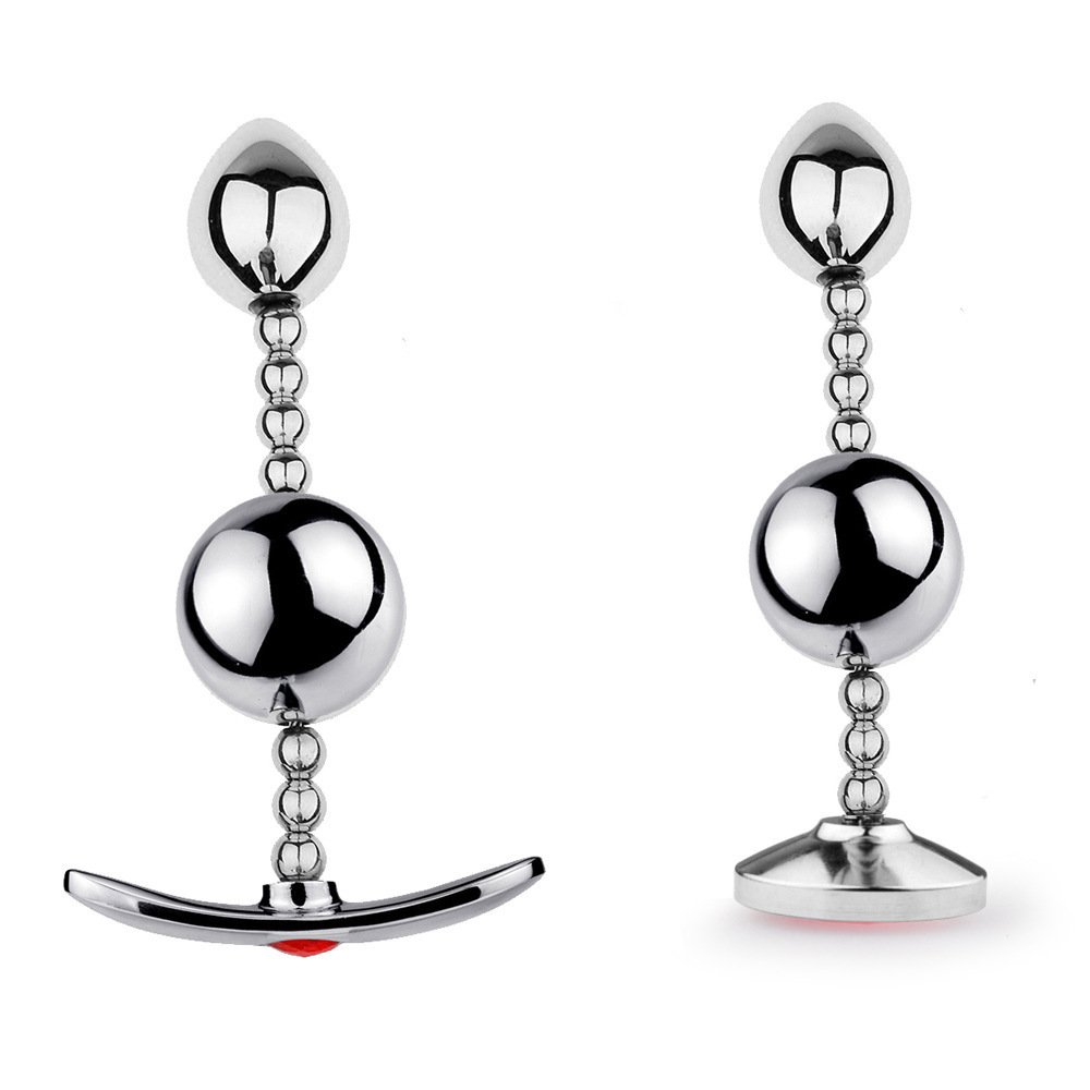 Metal Anchor-Style Swinging Anal Plug with Dual Beads, Wearable Silver Design - Image 4