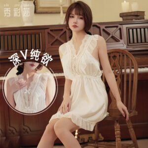 Plus Size Lace Babydoll Nightgown, Short Skirt Style, Black One Size