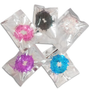 Textured Silicone-Style Vibrating Ring, Transparent Purple, Manual Control