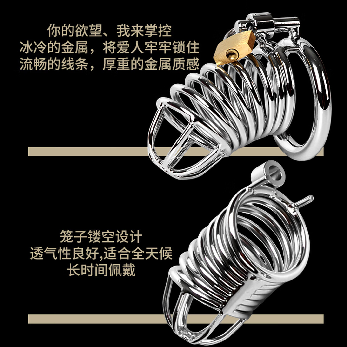 Metal Male Chastity Cage Lock, Snake-Style Birdcage Design, Adult Abstinence Training Device - Image 2