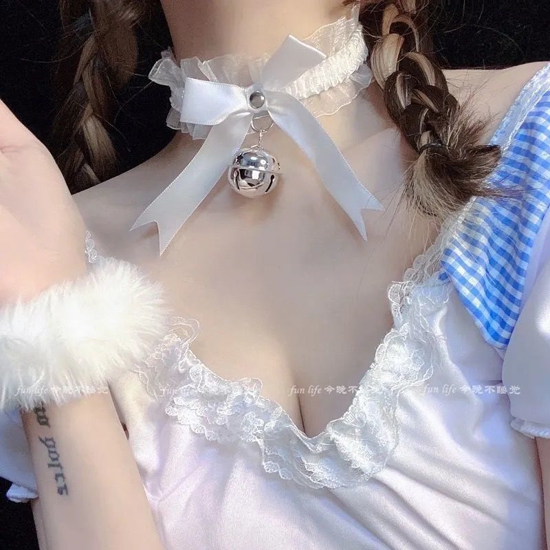 JK Uniform-Style Lace Lingerie Set with Bow and Bell Collar for Women - Image 2