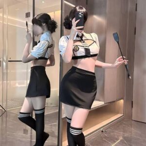 Stewardess Role-Play Uniform Set with Student Socks, One Size