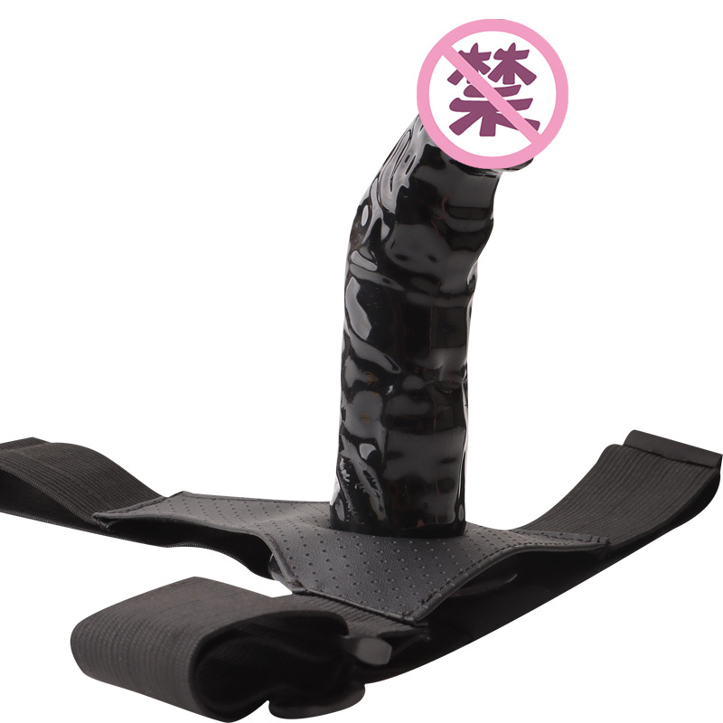 Adjustable Hollow Dildo Cover Leather Pants, Soft TPE Wearable Extender, Large Black - Image 3