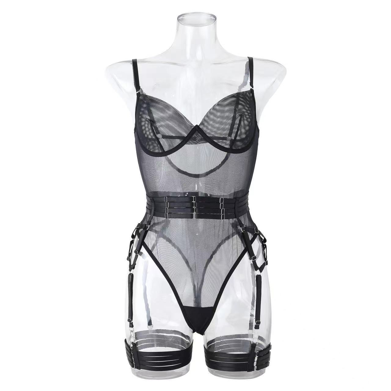 Women's Lace Bodysuit with Waist Cincher, Leg Loops and Gloves - Image 5