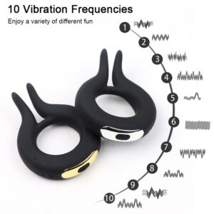 Magnetic USB Rechargeable Vibrating Rabbit Ear Lock Ring, 10-Frequency Delay Ring