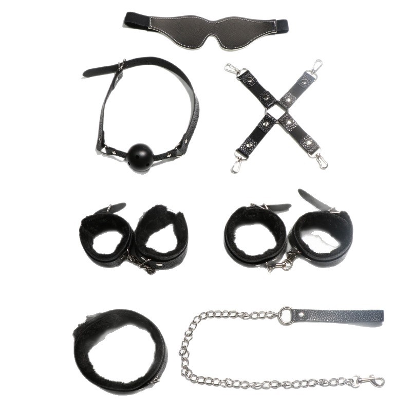 SM Plush Six-Piece Couple Set with Hand and Foot Cuffs and Mouth Gag - Image 5
