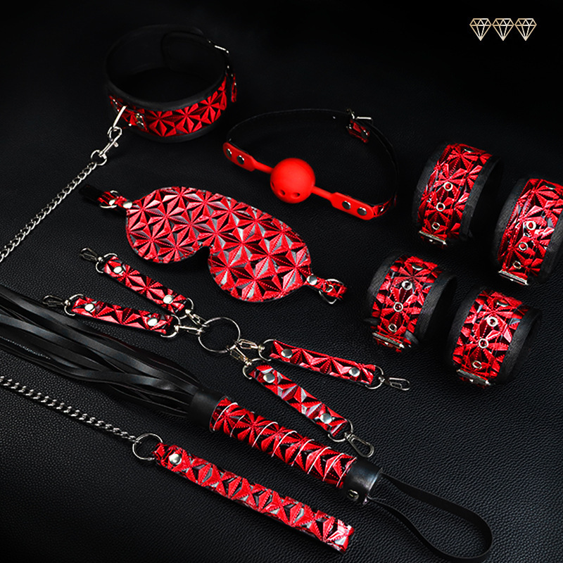 8-Piece Bondage Set with Hand and Foot Cuffs, Nipple Clamps, Oral Ball and Blindfold - Image 4