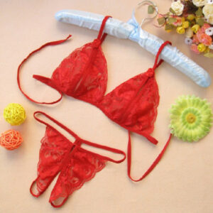 Lace Three-Piece Lingerie Set with Sheer Bra, Thong and Garter Detail