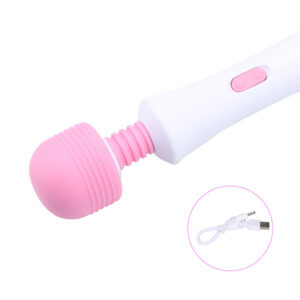 Wave AV Wand Vibrator, USB Rechargeable Wireless, 12 Frequency Modes, Pink-White