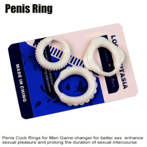 Men's Textured Triple-Ring Delay Ring, TPE, White, Non-Vibrating