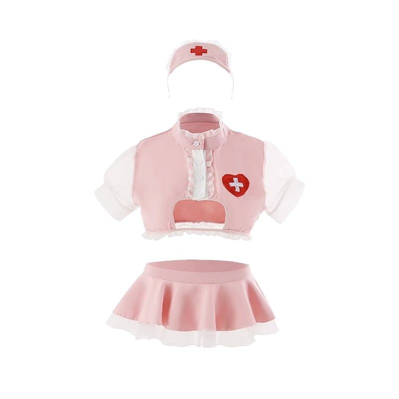 Nurse Roleplay Costume Set with Headpiece, Top, Mini Skirt and Thong - Image 5