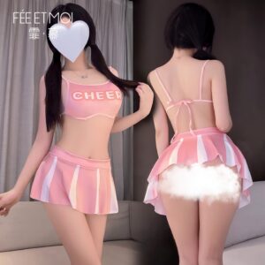 Feimu Cheerleader Costume Set with Mini Skirt, Top, Thong, Choker and Stockings
